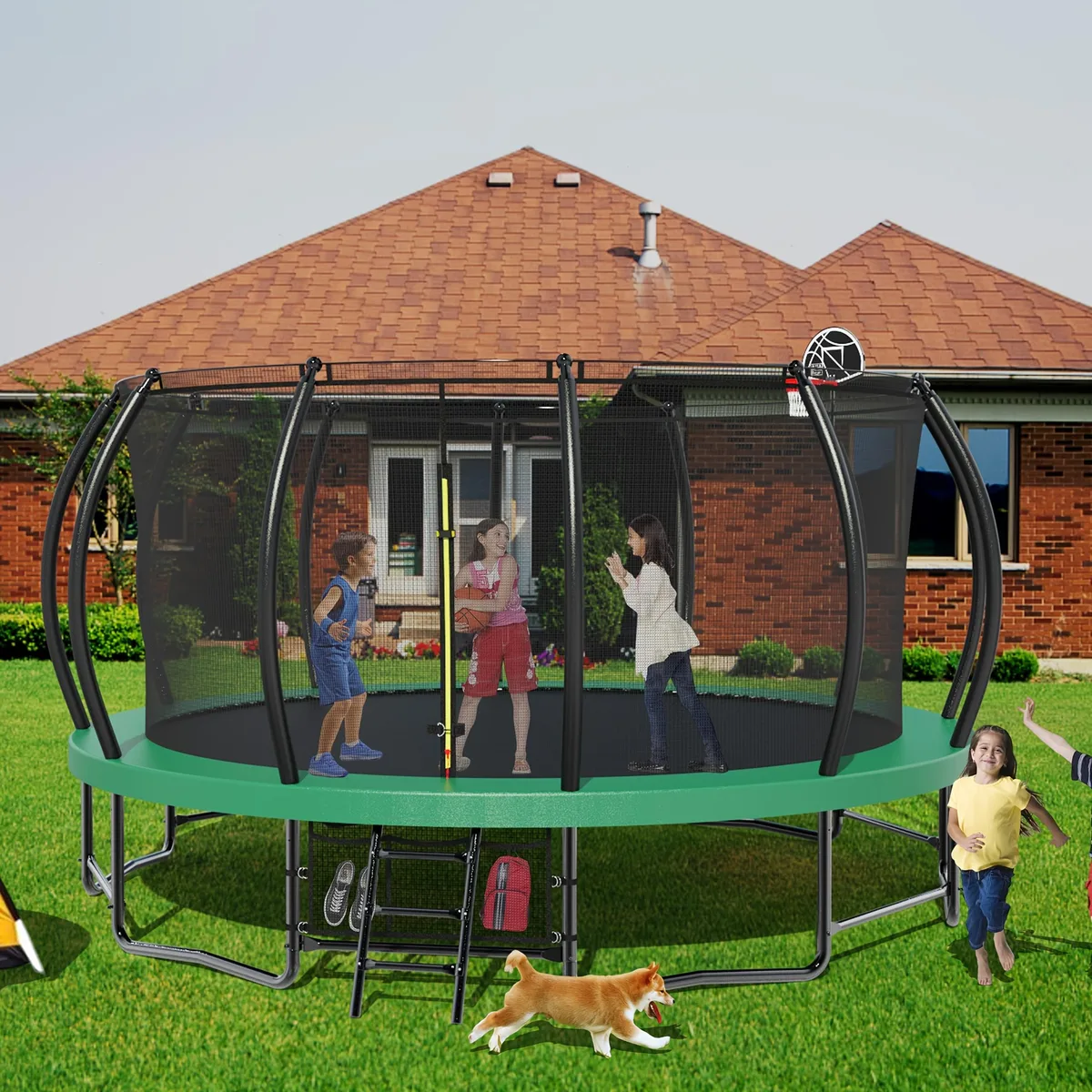 MERSCO MERSCO 15FT Trampoline Green with Basketball Hoop & Pump — product photo