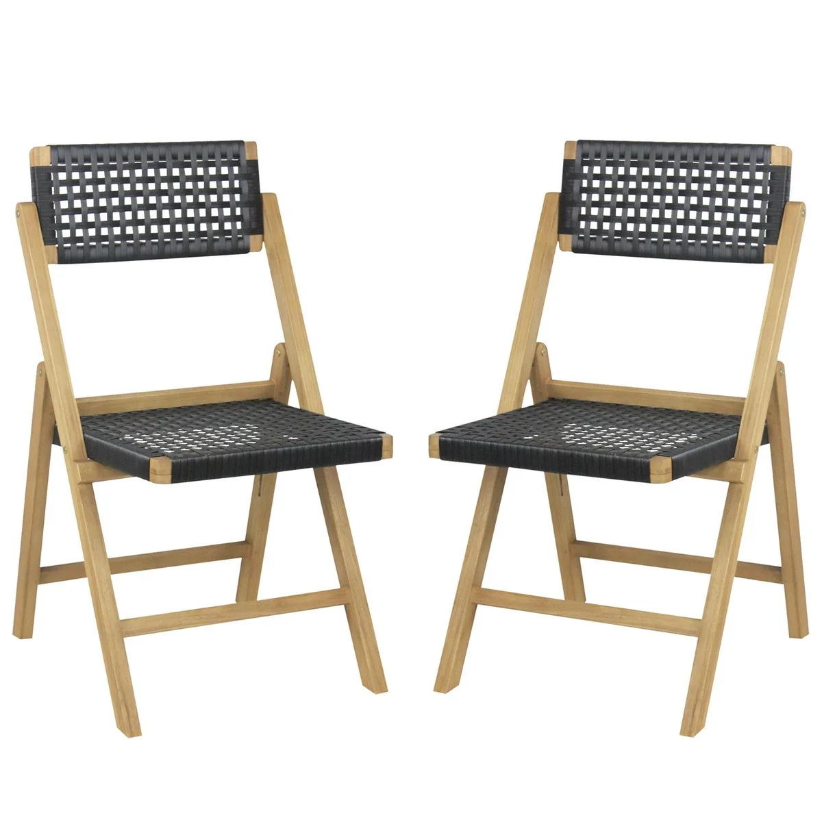 SlickBlue SlickBlue Set of 2 Folding Teak Chairs with Woven Rope Seat and Back — product photo