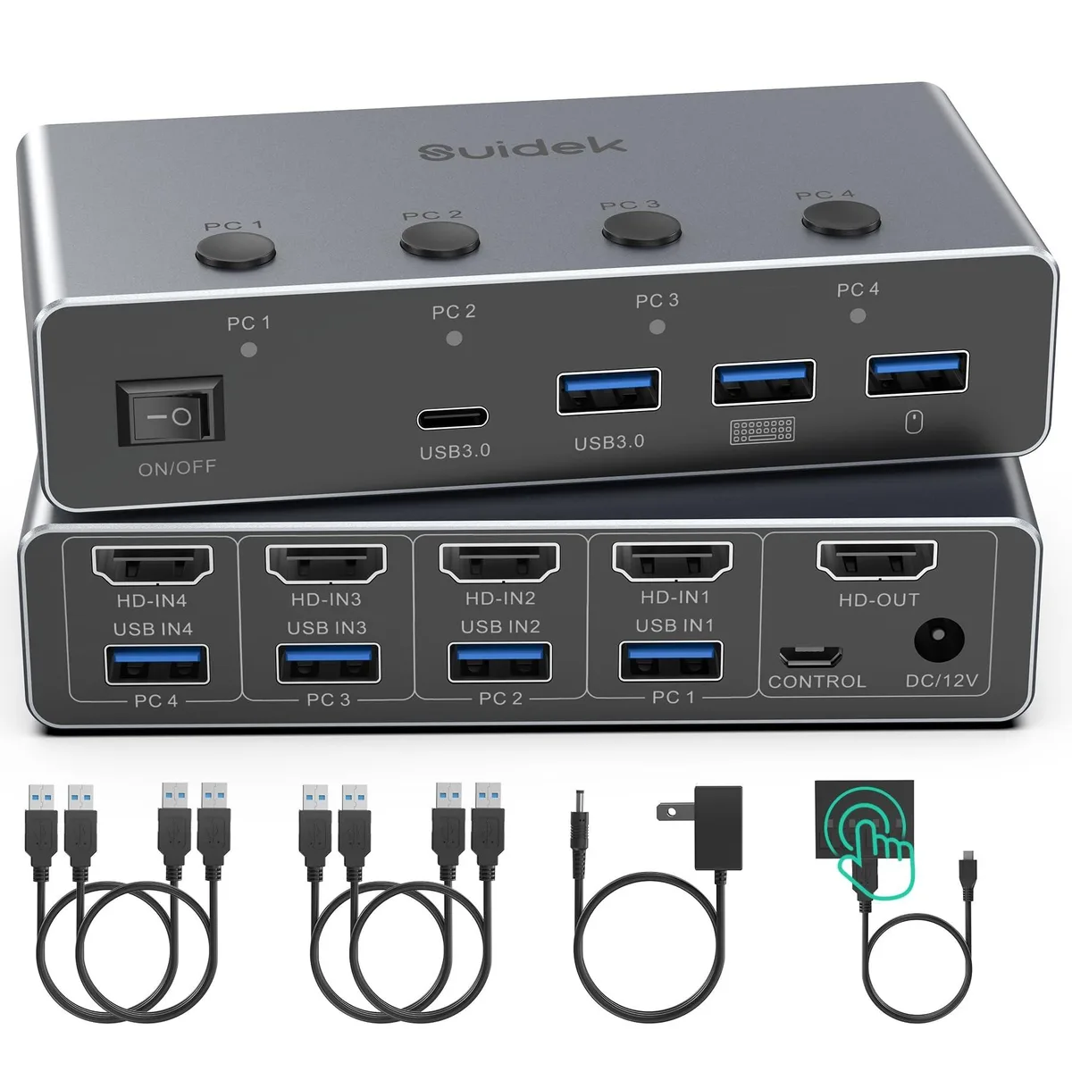 ARENTI ARENTI 8K@60Hz HDMI KVM Switch 4 Port USB 3.0 (3A+1C) Aluminium — product photo