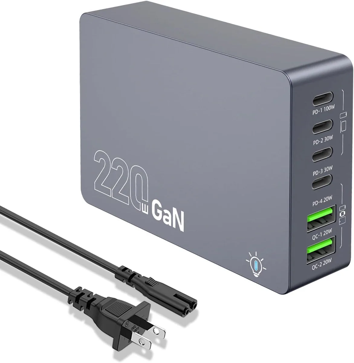 WRIARICH WRIARICH 220W 6-in-1 GaN USB Charger Gray — product photo