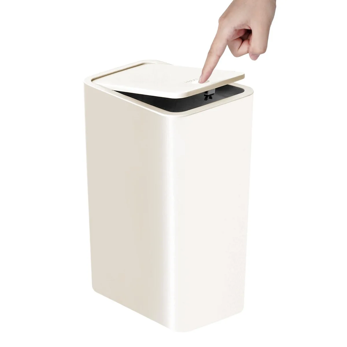 Twelve white slim plastic bins with pop-up lids, 8.7 by 6.2 by 13.1 inches