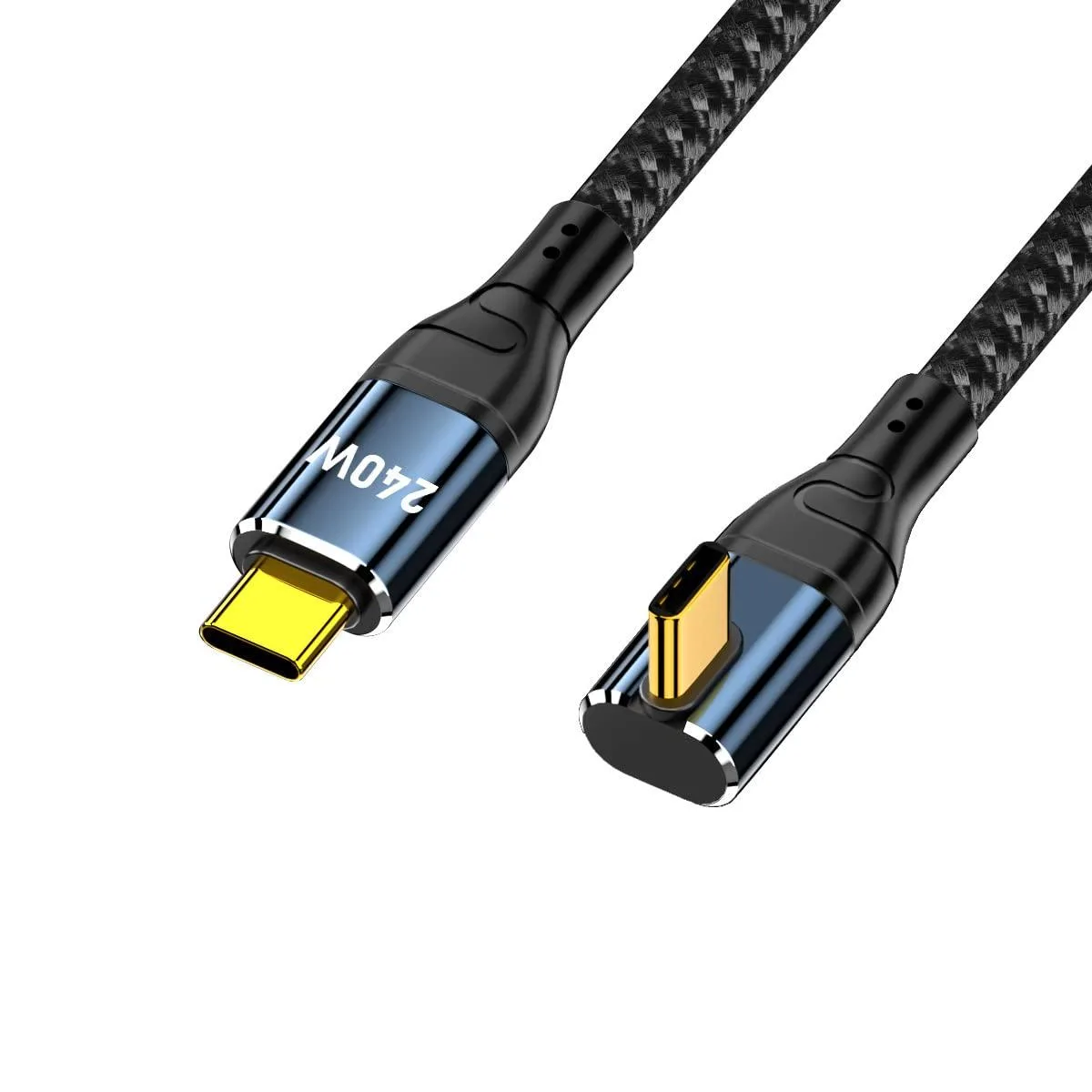 Black low-profile angled USB-C male-to-male cable, 2-metre length