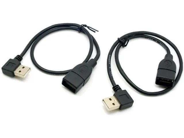 Two black USB 2.0 Type-A angled extension cables 40cm left right connectors
