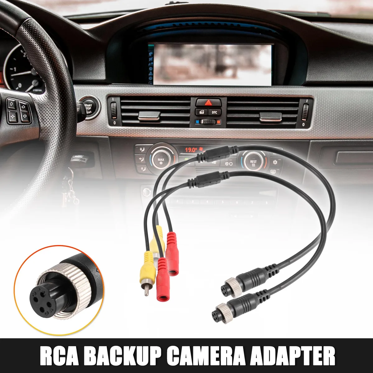 Unique-Bargains Unique-Bargains 2pcs Car Camera Adapter 4 Pin to RCA M12 Female to RCA AV Male DC Female 30-40cm — product photo