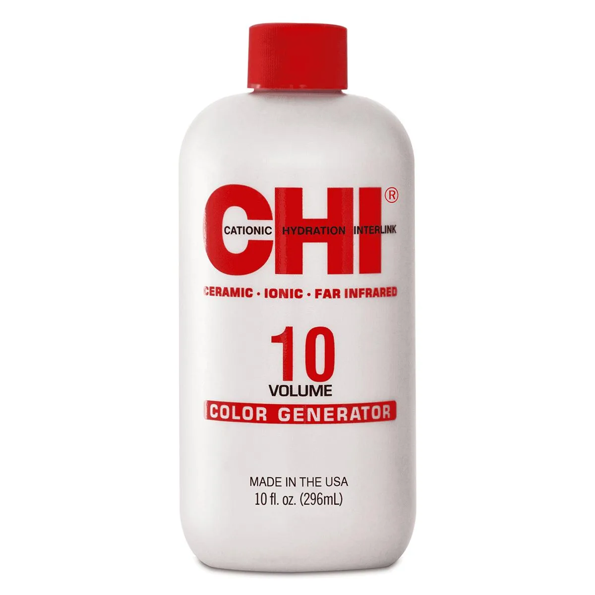 White 10oz bottle with CHI branding and 10 Volume label