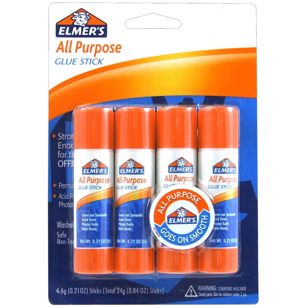 Four white glue sticks in a plastic canister