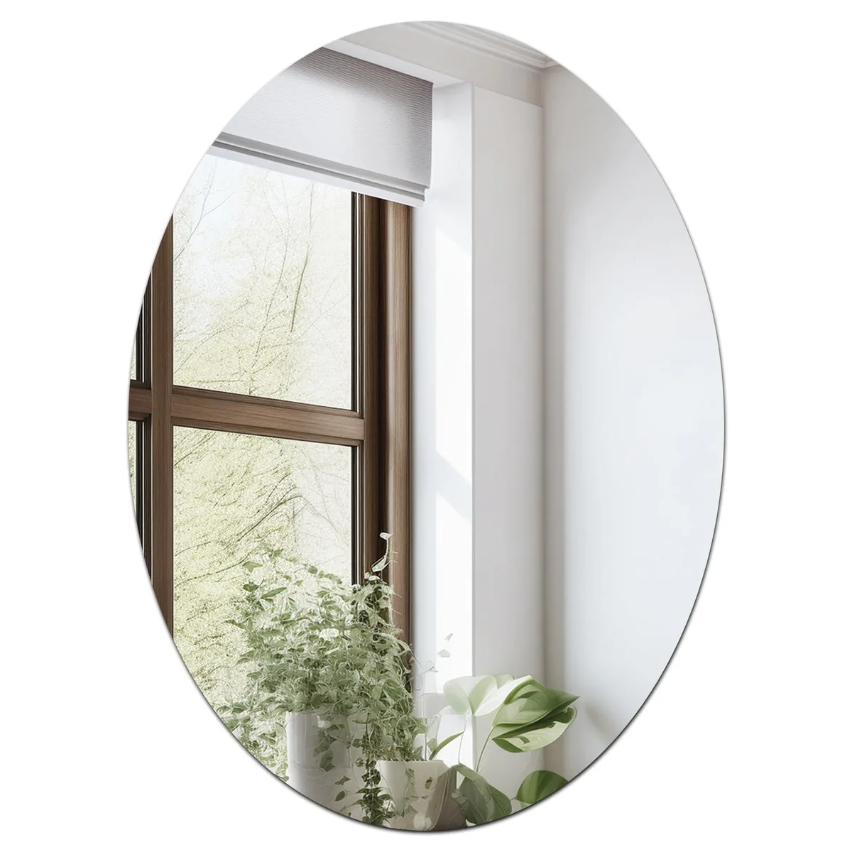 Frameless oval glass mirror, silver finish, 15.7 by 11.8 inches