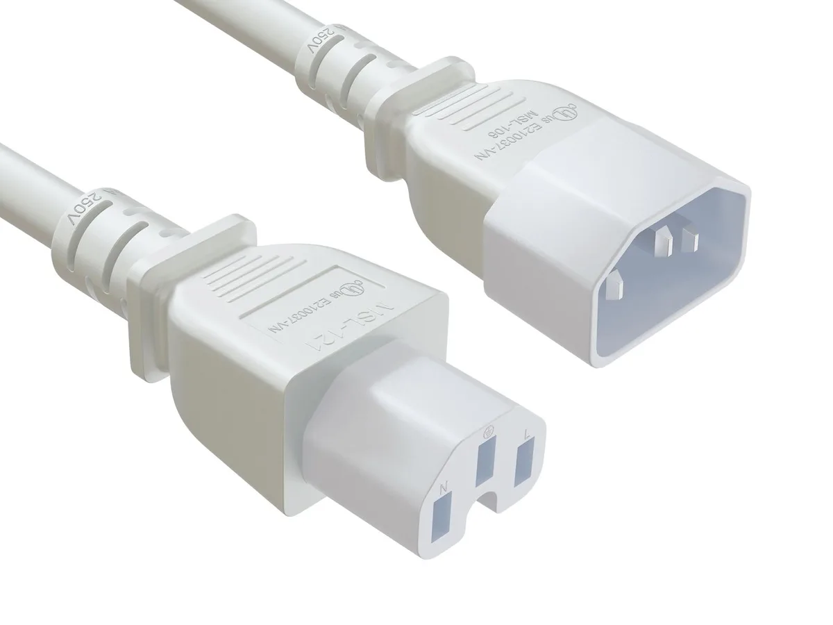 Cable Leader Cable Leader 10ft IEC C14 to C15 Heavy Duty PDU Power Cord 14 AWG 15A 250V White computer power adapter cord — product photo
