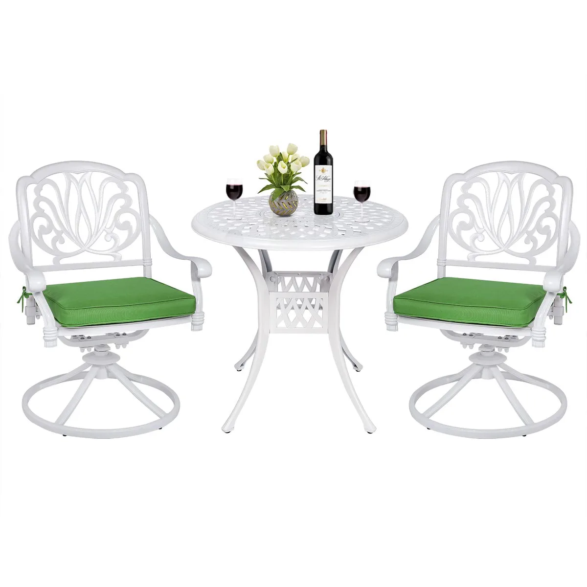 MEETWARM MEETWARM 3-Piece Patio Dining Set 31" Table 2 Swivel Rocker Chairs White — product photo