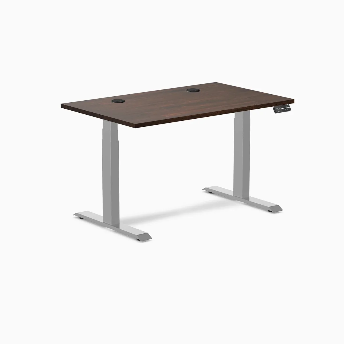 Desky Desky Dual Rubberwood Sit Stand Desk Dark Walnut 48 x 30 inches Grey Frame with Grommets — product photo
