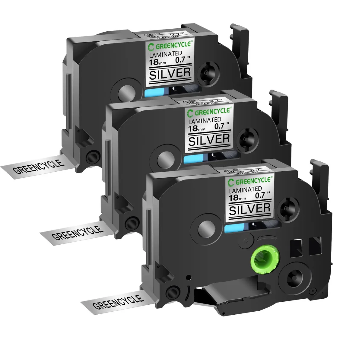 GREENCYCLE GREENCYCLE TZe-941 18mm 26.2ft Black on Silver Laminated Tape 3 Pack labelmaker — product photo