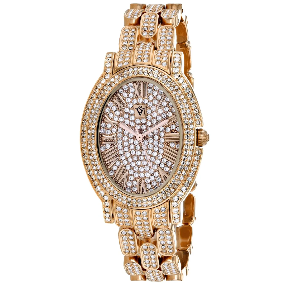 Rose gold dial watch on stainless steel bracelet