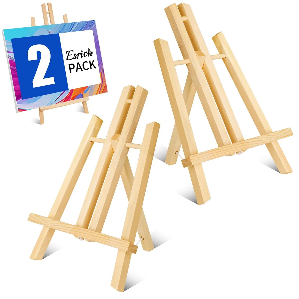 Two wooden A-frame tabletop easels, 11.8in high, natural pine finish