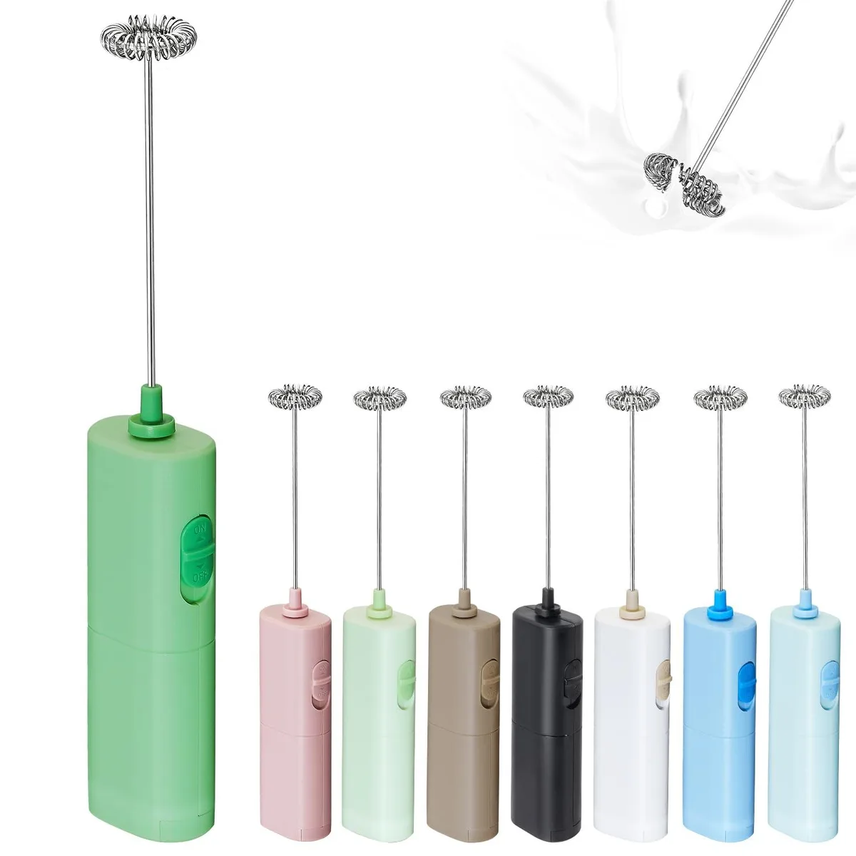  ELMWAY KJBQ-12 Handheld Milk Frother Green 304 Stainless Steel Whisk 8.8 in 1.3 in 0.05 kg Battery Powered — product photo