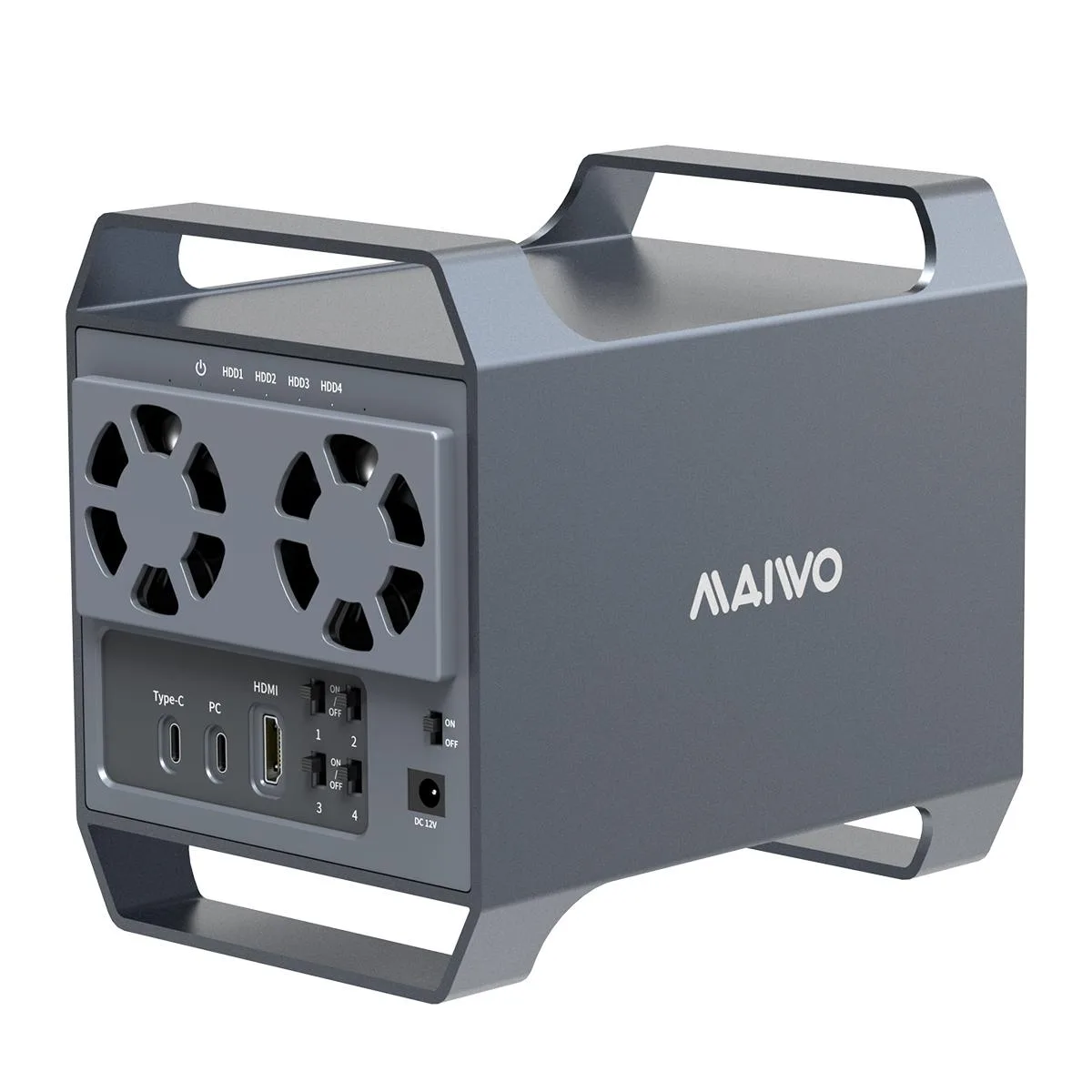 MAIWO MAIWO 4-Bay 3.5" SATA Drive Enclosure USB-C 10Gbps 2 Fans Grey — product photo