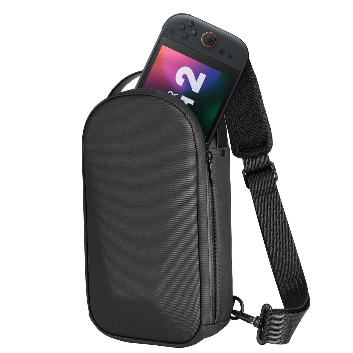 Black medium sling crossbody bag with adjustable strap and top handle
