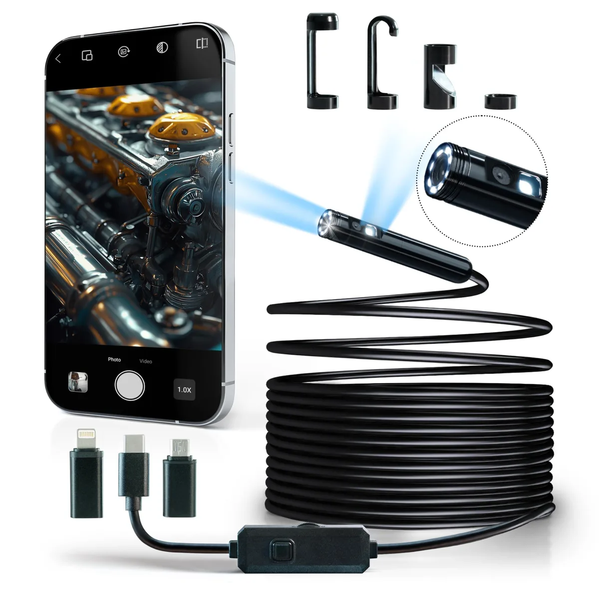 Pixaco W400-D Dual Lens Endoscope Camera 1920x1440 16.5ft IP67 — product photo