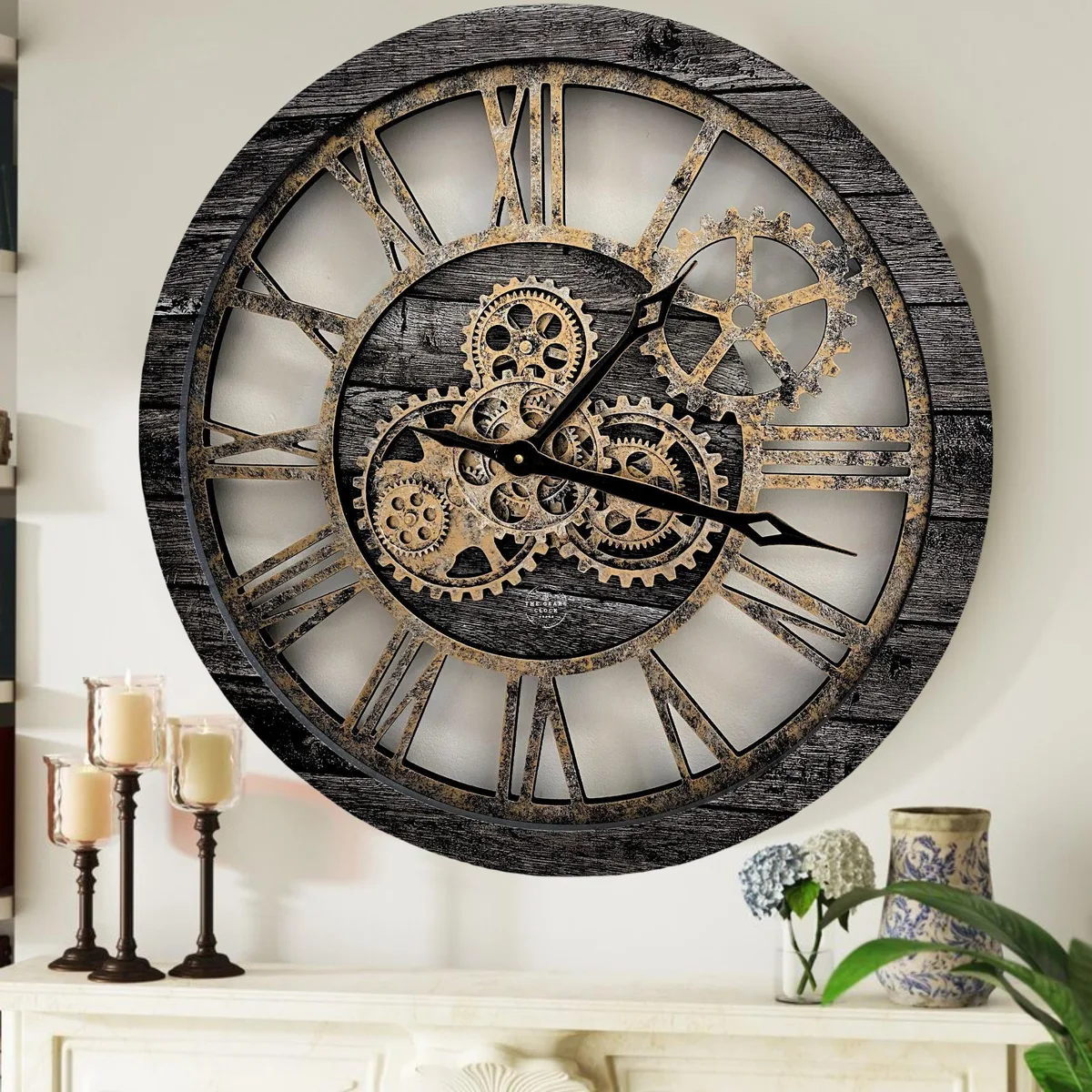 The Gears Clock The Gears Clock AMERICA 24 INCH ROUND Real Moving Gear Wall Clock Carbon Grey — product photo