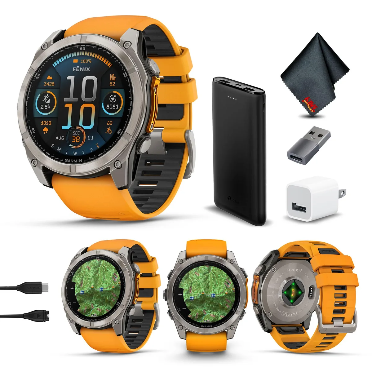 Garmin Garmin fenix 8 51mm AMOLED Sapphire Titanium Spark Orange/Graphite Silicone Band — product photo