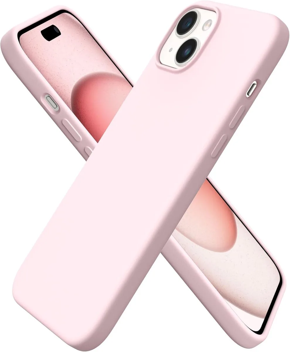 Pink liquid silicone case for iPhone 15 Plus 6.7 inch with microfiber lining