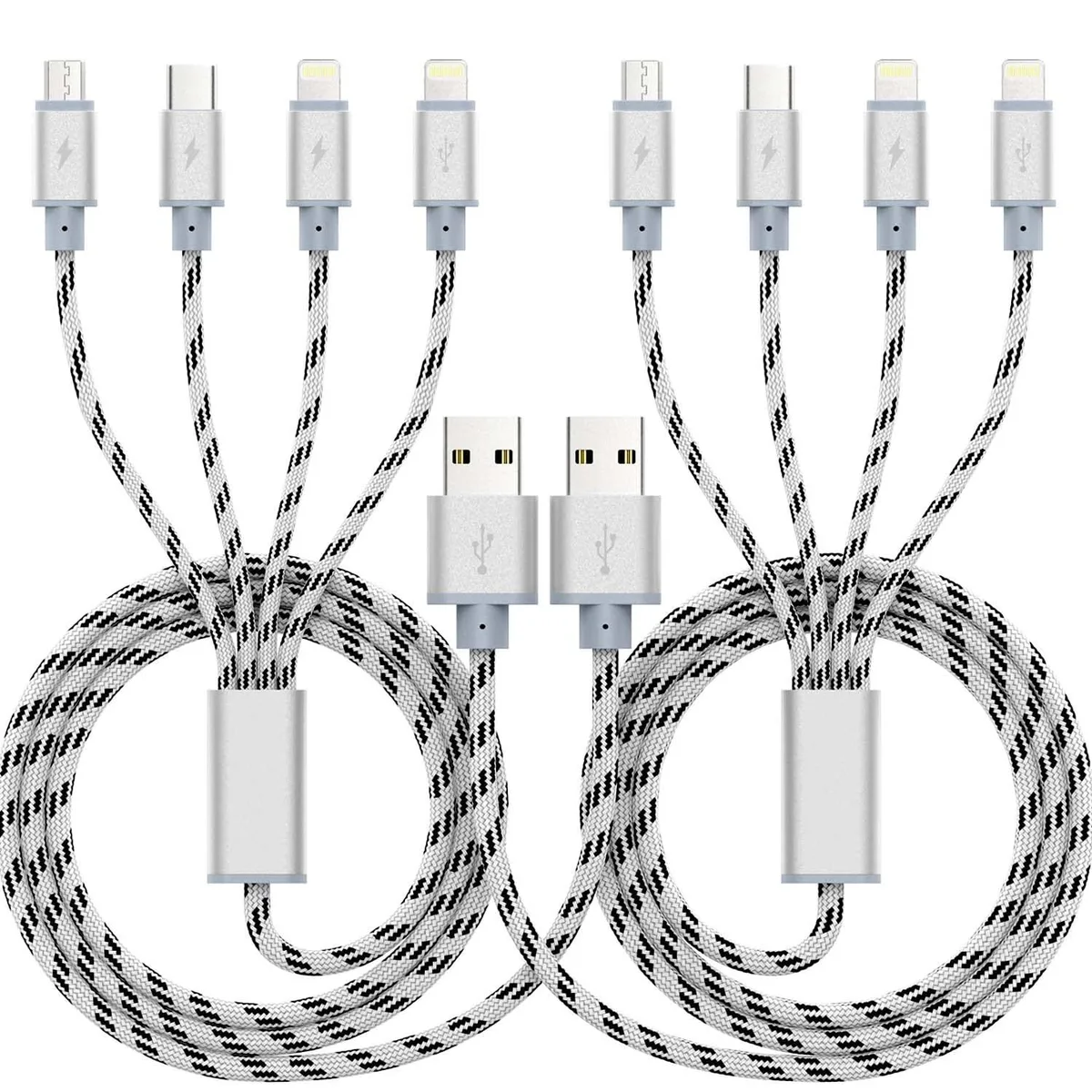KEHIPI KEHIPI 10ft 4-in-1 Multi Charging Cable 2-Pack Grey — product photo