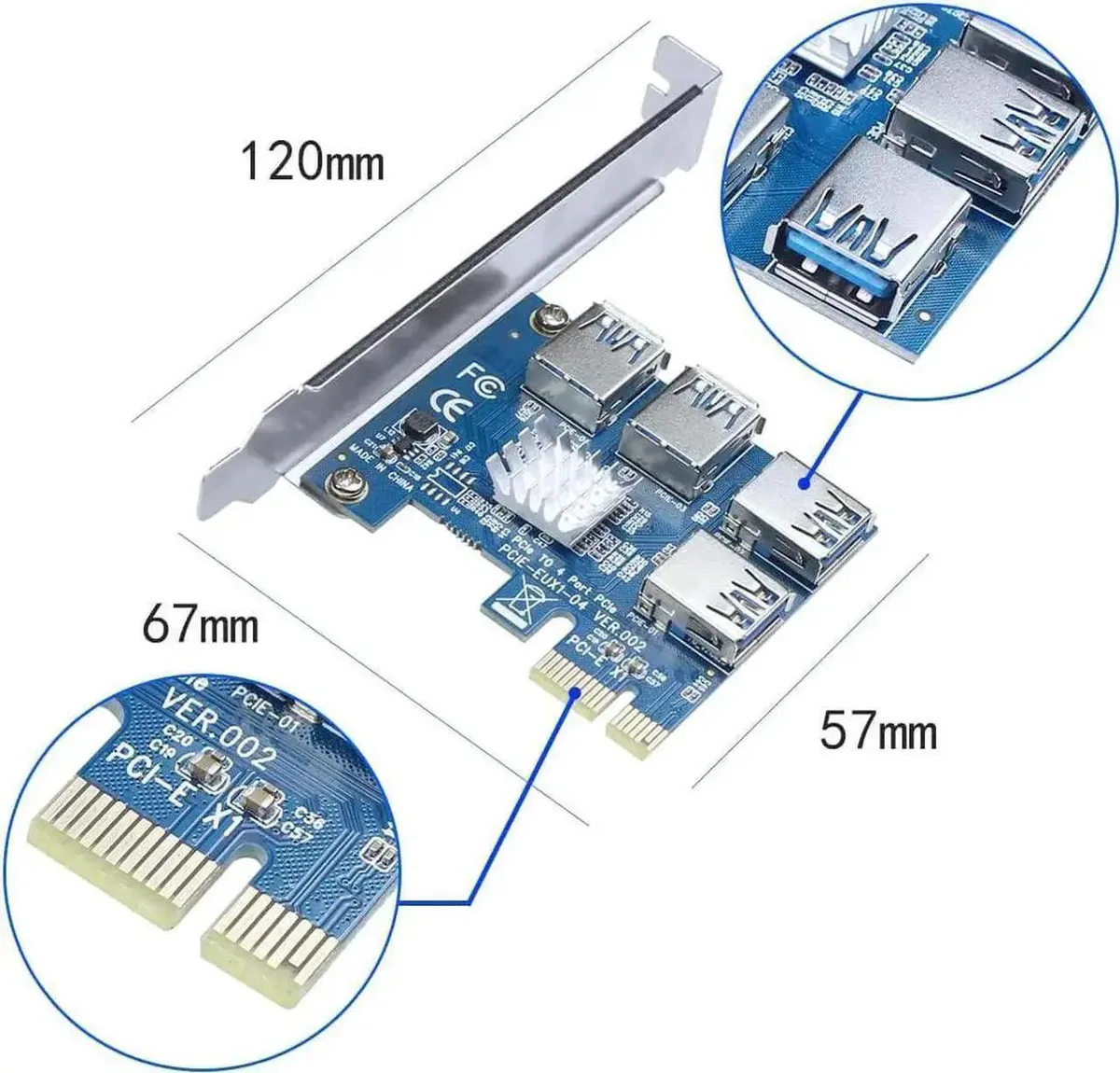 Vszerda Vszerda PCIe 1x to 16x Riser Card 4 Slot USB 3.0 Blue — product photo