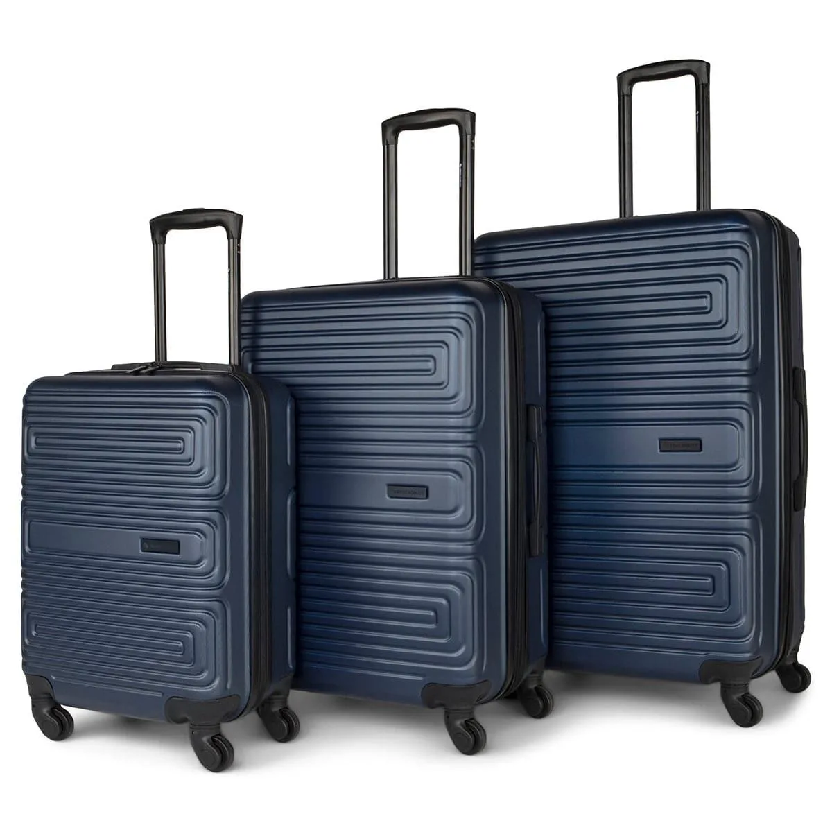 Three-piece luggage set in Ocean blue with ABS hard shells, spinner wheels and telescopic handles