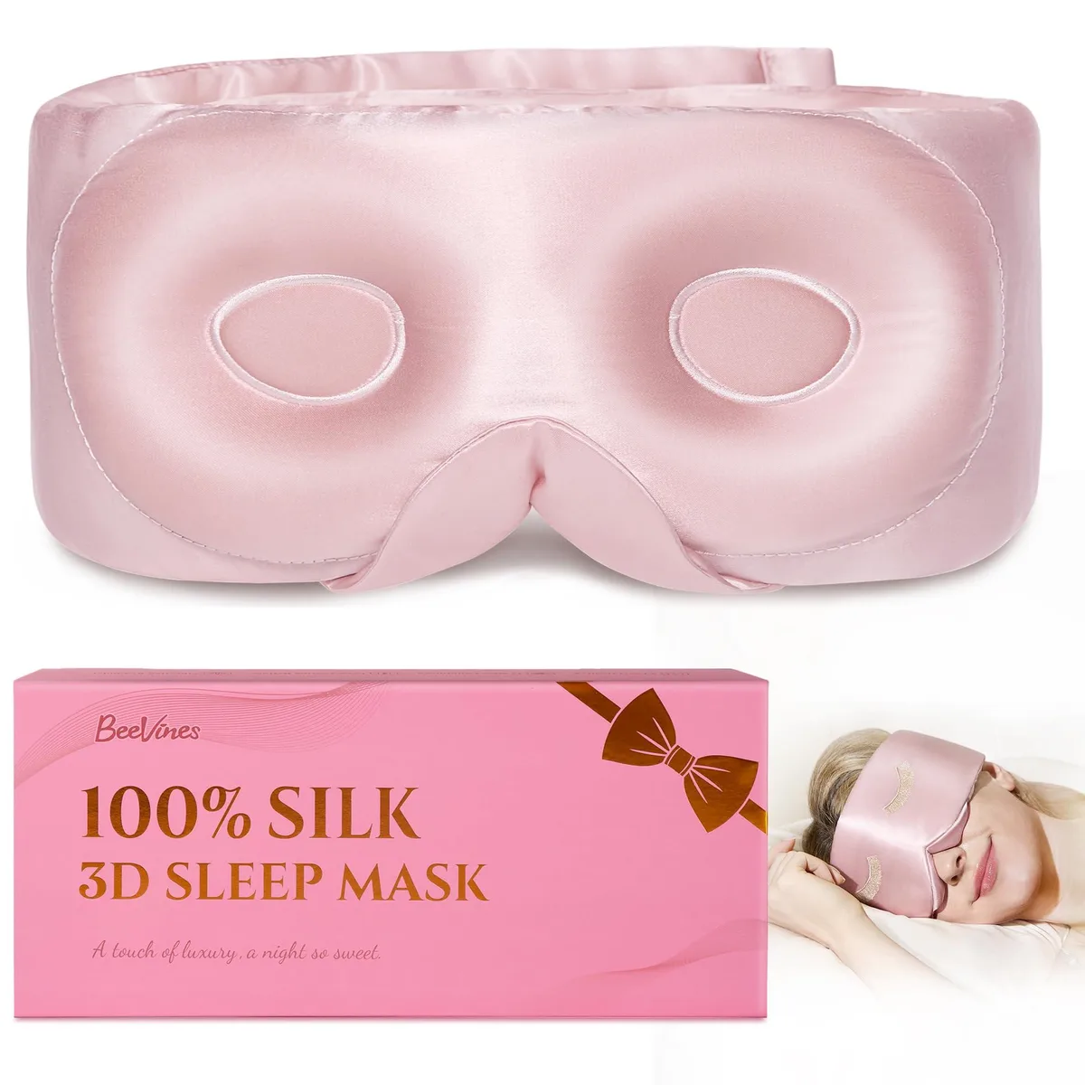 BeeVines BVS-BIG-SLK 3D-New-US 22 Momme Silk 3D Contoured Eye Mask Black XXXL — product photo