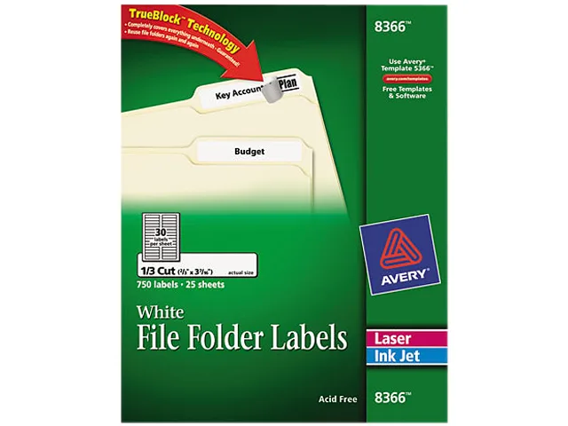 Avery Avery 8366 White Permanent Self-Adhesive Laser/Inkjet File Folder Labels 750 Pack — product photo