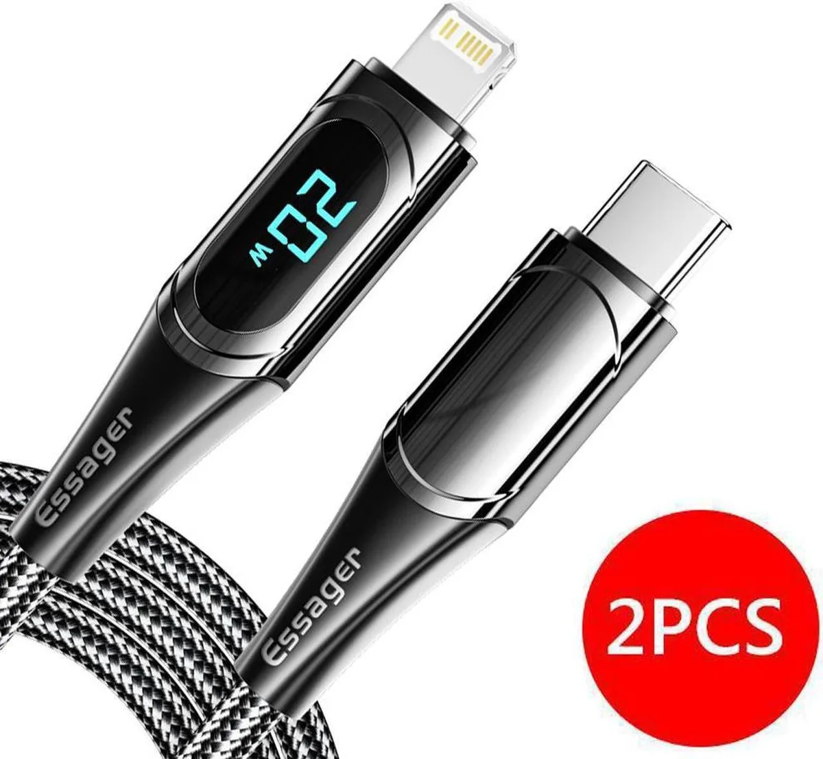SMUGDESK SMUGDESK USB C to Lightning Cable 3.3FT 2-Pack LED Display PD 20W — product photo