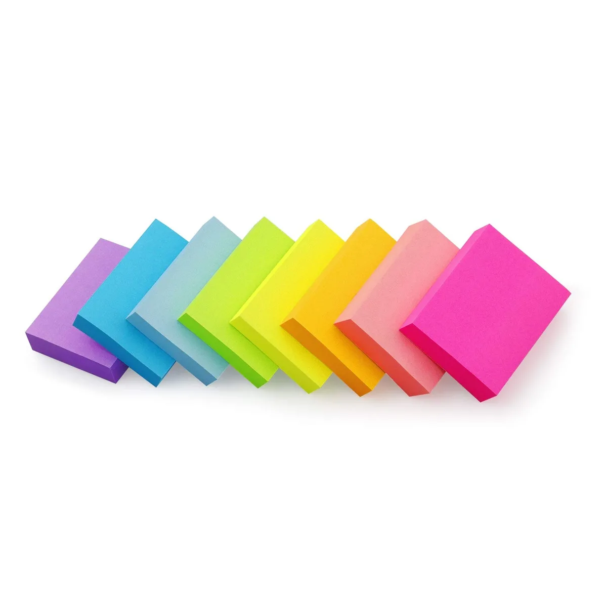 Eight bright sticky-note pads, 1.5 by 2 inches, 800 sheets total