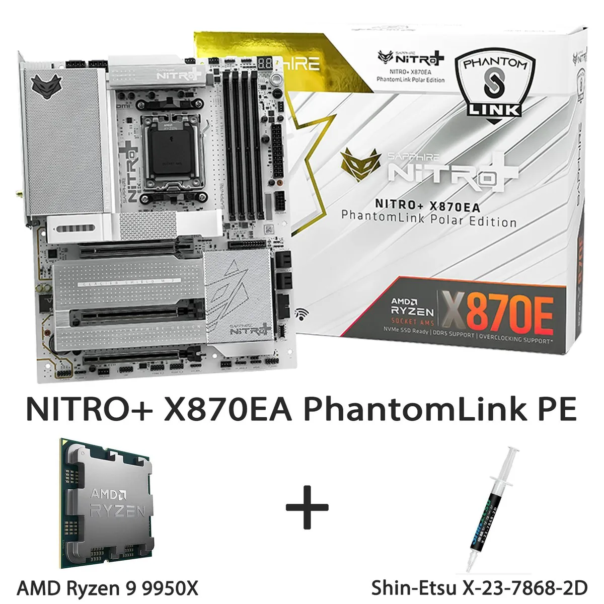 Sapphire Tech Sapphire Tech NITRO+ X870EA PhantomLink PE+ AMD motherboard with Ryzen 9 9950X — product photo