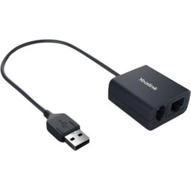 Yealink EHS40 wireless headset adapter, small black box with USB plug and coiled cables