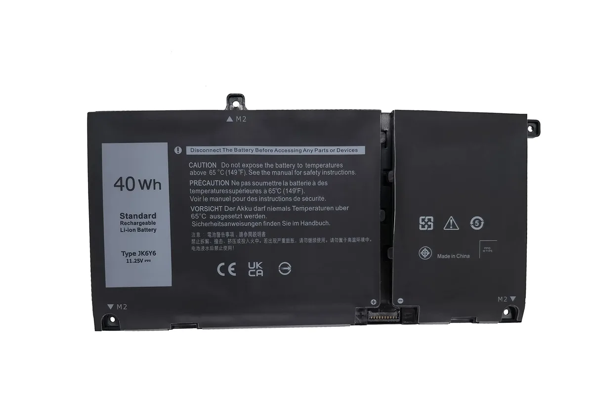 Rectangular black laptop battery with label showing 11.25V 40Wh