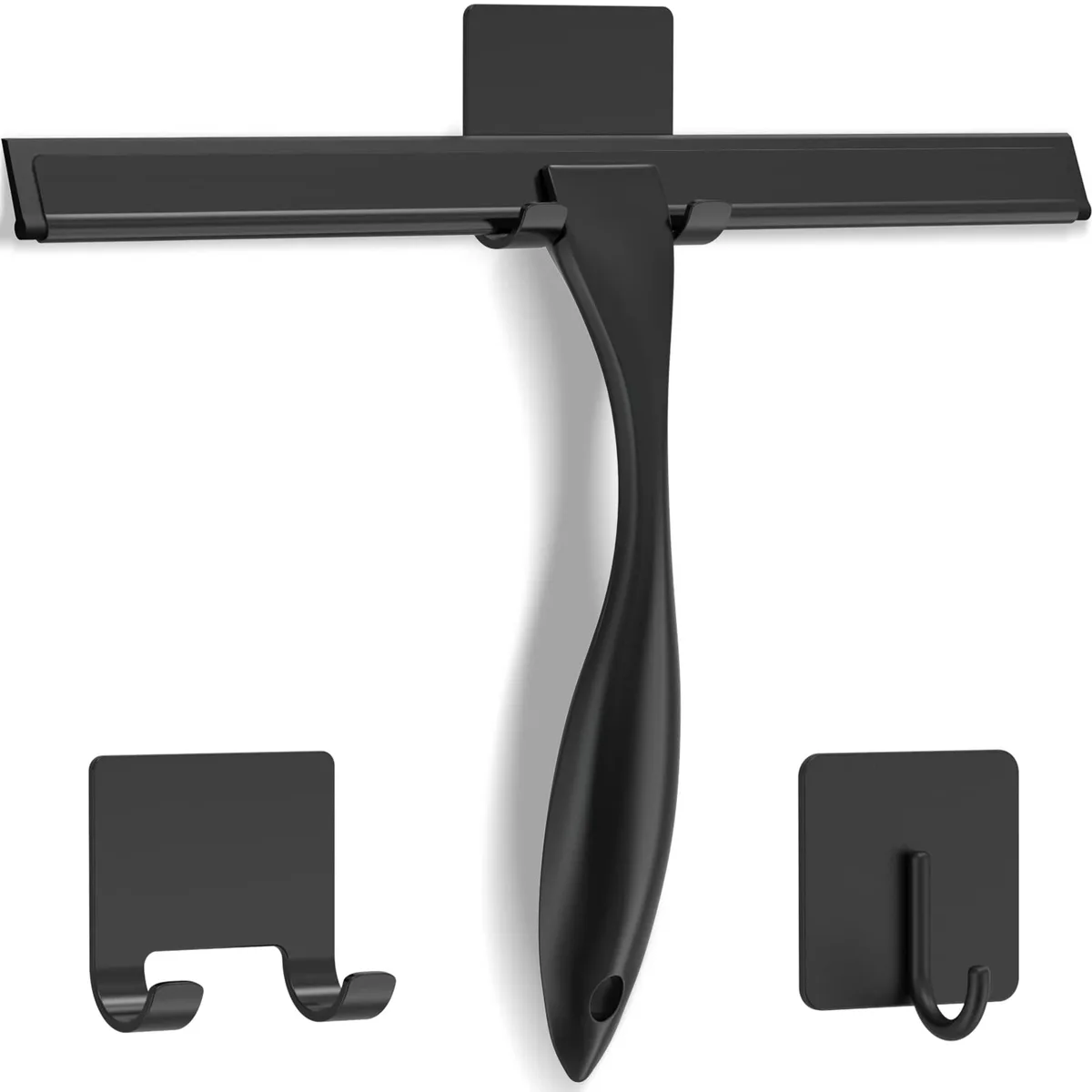 Black stainless steel shower squeegee with silicone blade and ergonomic handle, 10 inch
