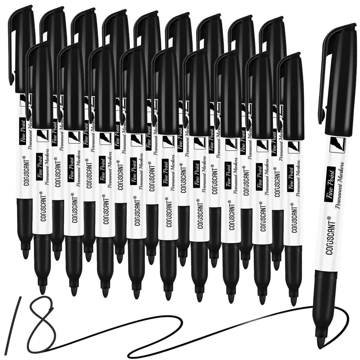  coruscant Fine Point Permanent Markers 18 Pack Black — product photo