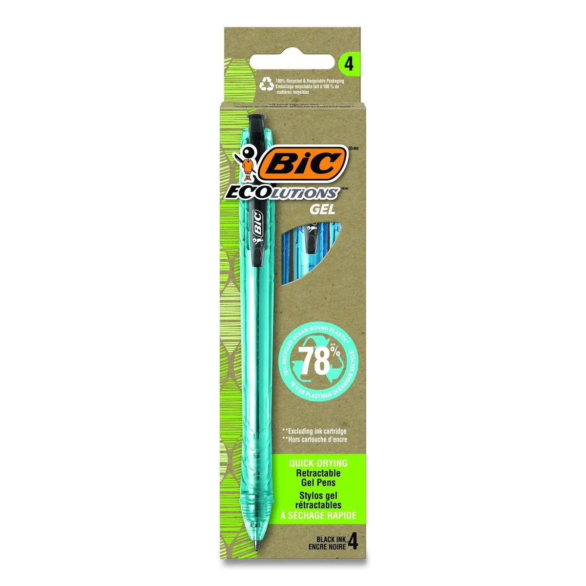 BIC BIC Ecolutions Gel Pen Retractable Medium 1 mm Black Ink Blue Barrel 4 Pack — product photo