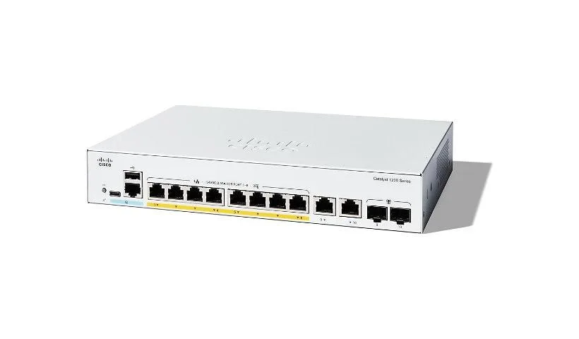 Cisco Catalyst C1200-8FP-2G network switch, 10 ports, compact metal chassis