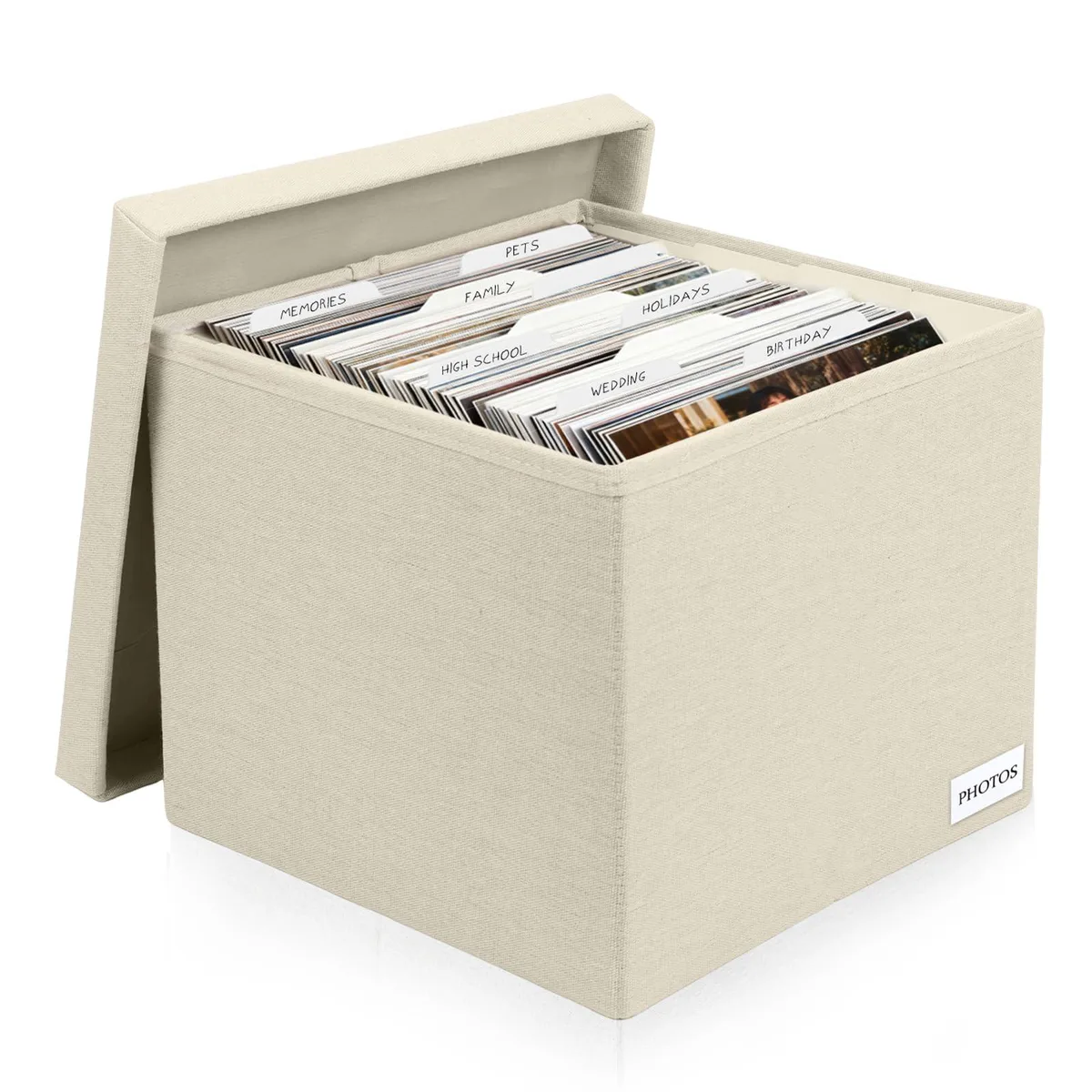  Himake HMX018-4 linen photo storage box beige 800 photos 11x9x11 inches — product photo