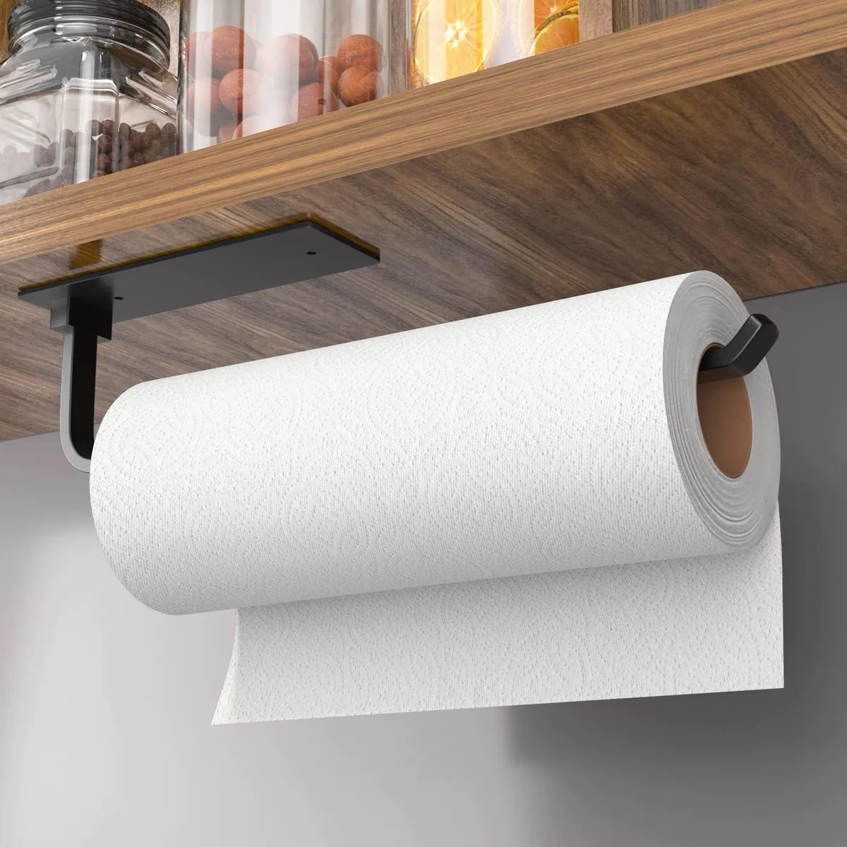 Paper Towel Holder Under Cabinet Self-Adhesive or Drilling Matte Black 12.2 inches — product photo