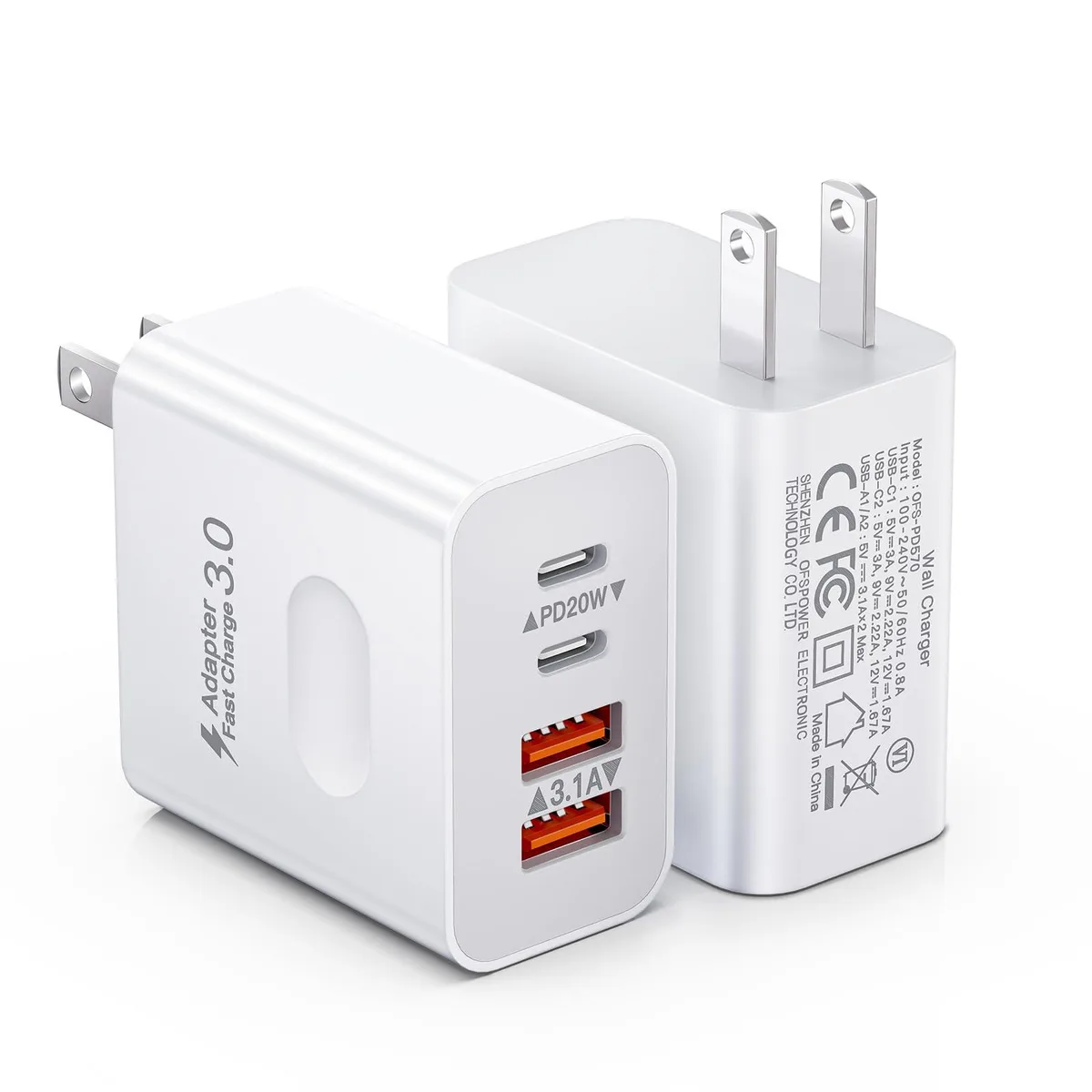  UVRESINME OFS-PD570 40W 4-Port USB C Wall Charger 2-Pack White — product photo
