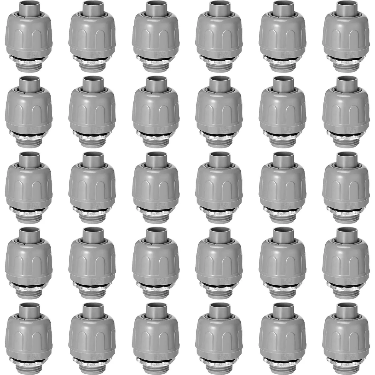 Straight PVC conduit connector with dome nut and ferrule, 30 pieces
