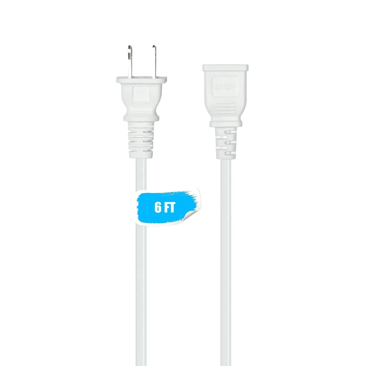  Jplenty 10A 125V 6FT White Power Extension Cord — product photo