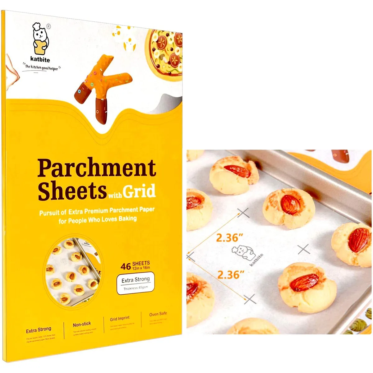 katbite Precut Parchment Paper Sheets Grid 12x16 Inch 46 Pcs — product photo