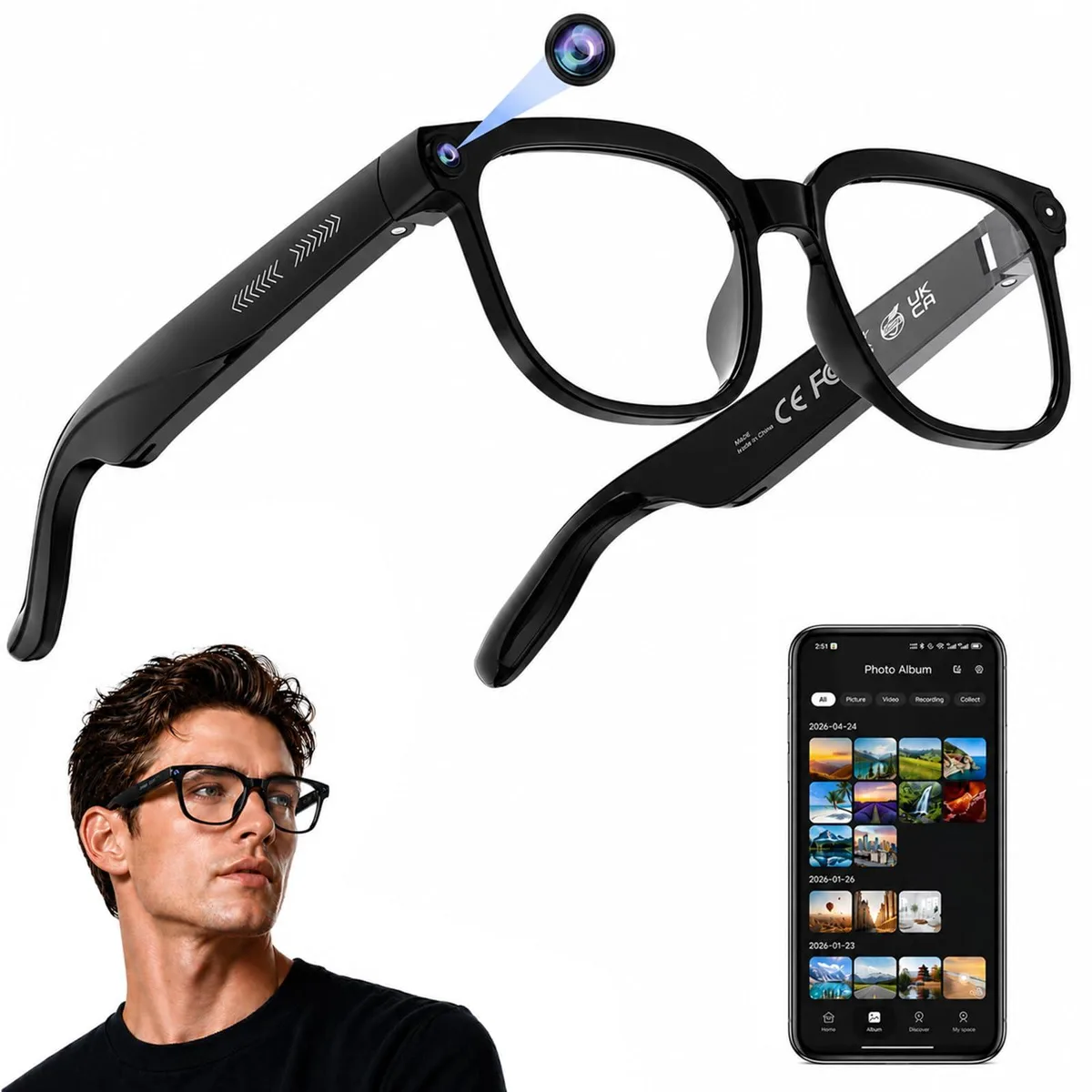  Plunthorn AI Smart Glasses Transparent IP65 290mAh — product photo