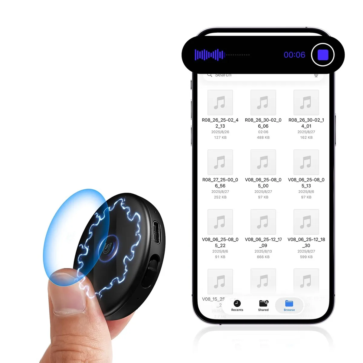Yigeliter 64GB Magnetic Voice Recorder 74h Battery AI Noise Cancellation 5.0 — product photo