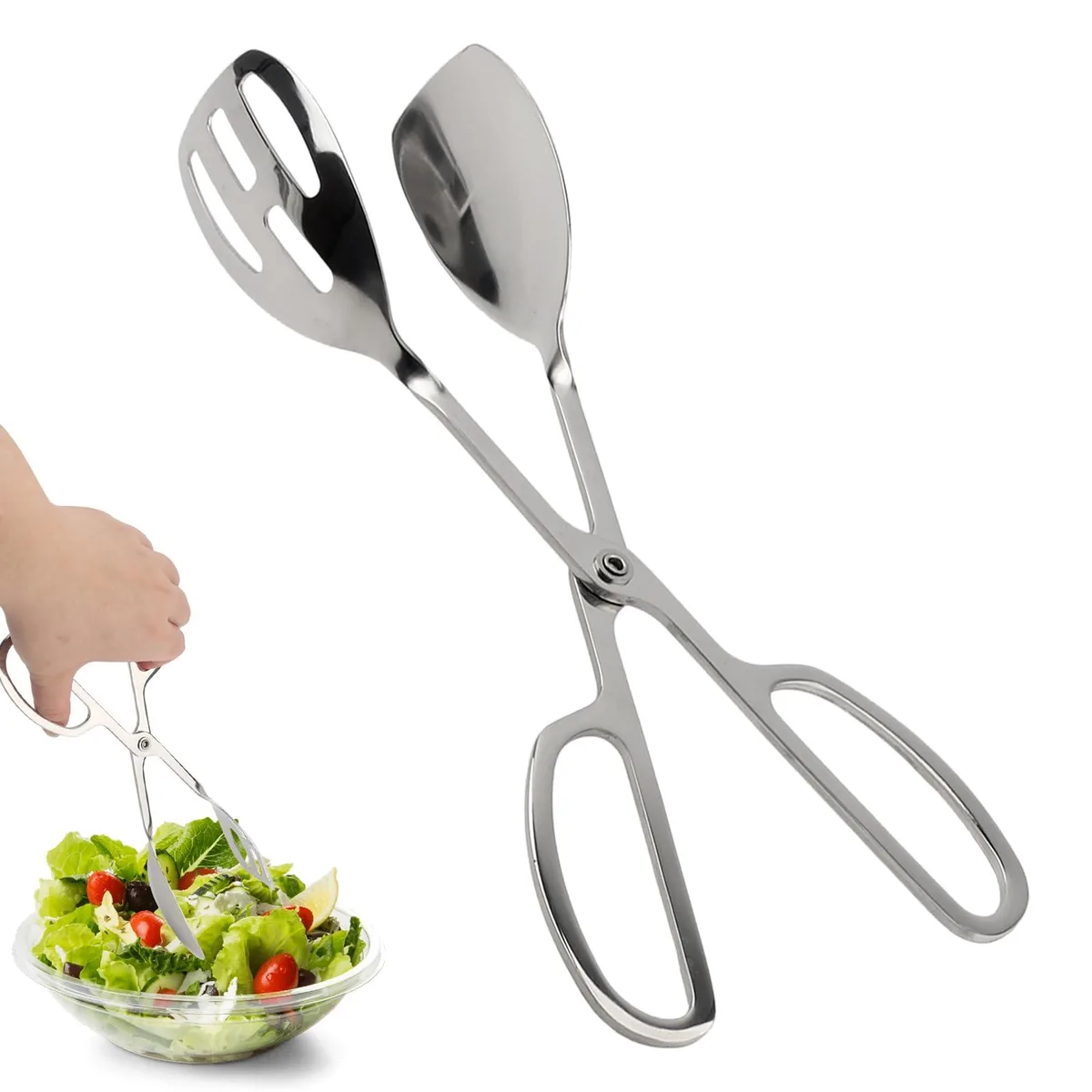 Stainless steel 10-inch scissor tongs with spring-loaded handles