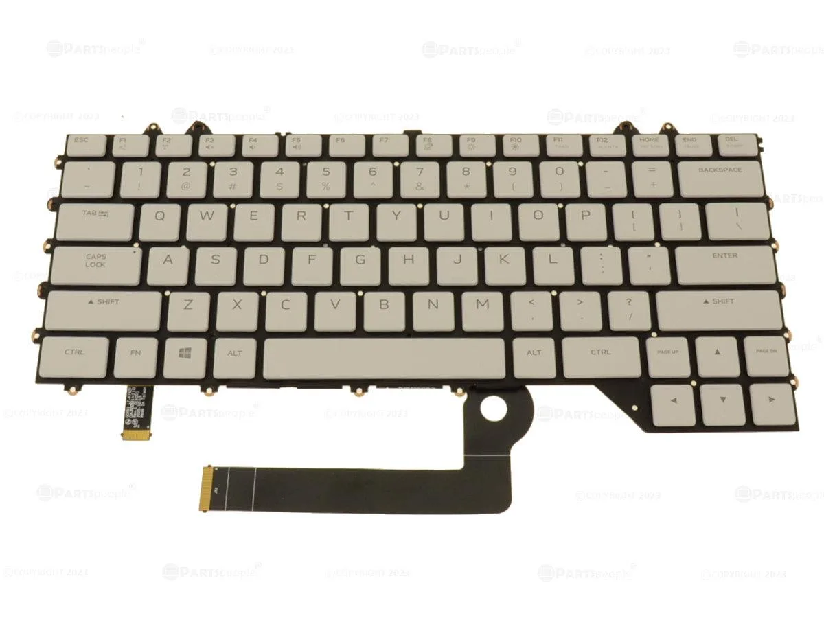 White Dell Alienware m15 R4 Cherry MX mechanical keyboard assembly with frame and cables