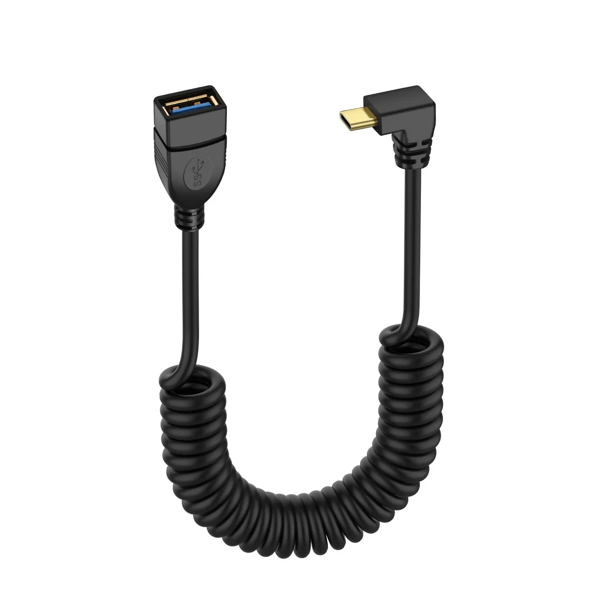 BUCIER BUCIER USB Type C Coiled Cable 5Gbps Retractable 90 Degree USB3.0 Female to USB C Male (F/D) — product photo