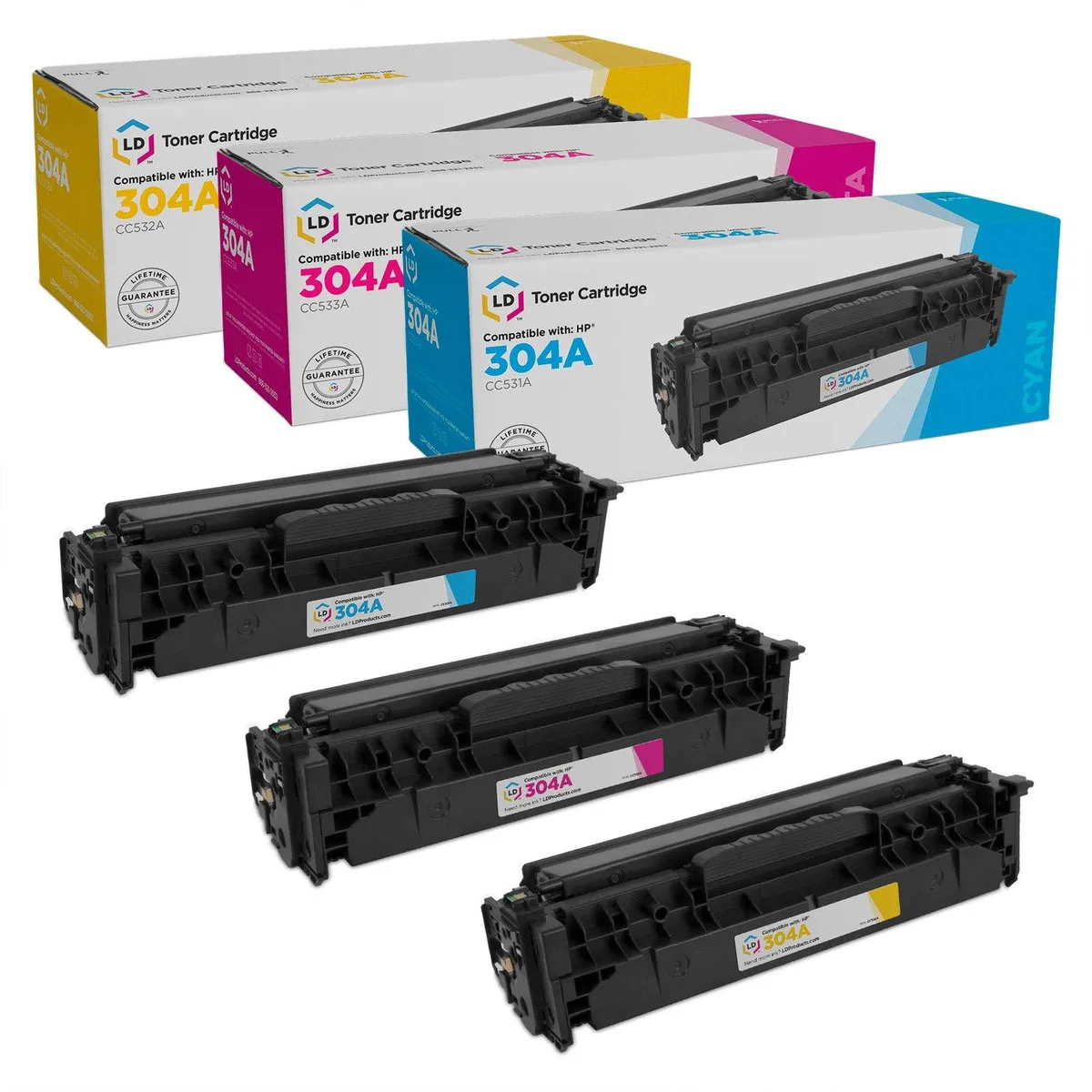 LD Products LD Products HP 304A Cyan Magenta Yellow 3-Pack Toner Cartridges — product photo